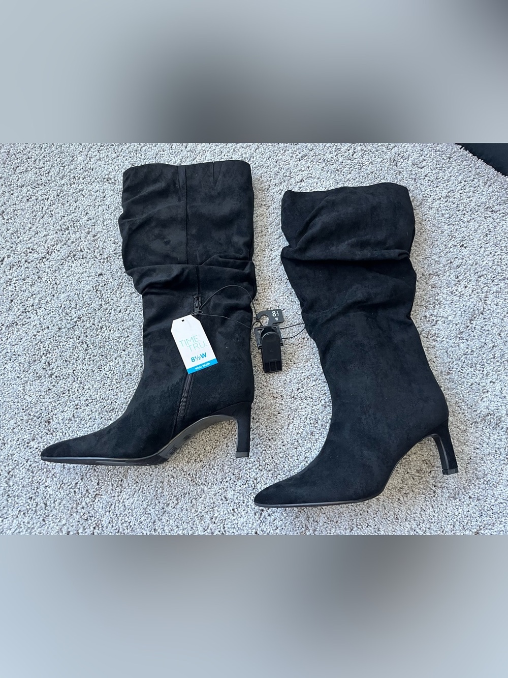 NWT Time and Tru Black Suede Slouch Mid-Calf Heeled Boots